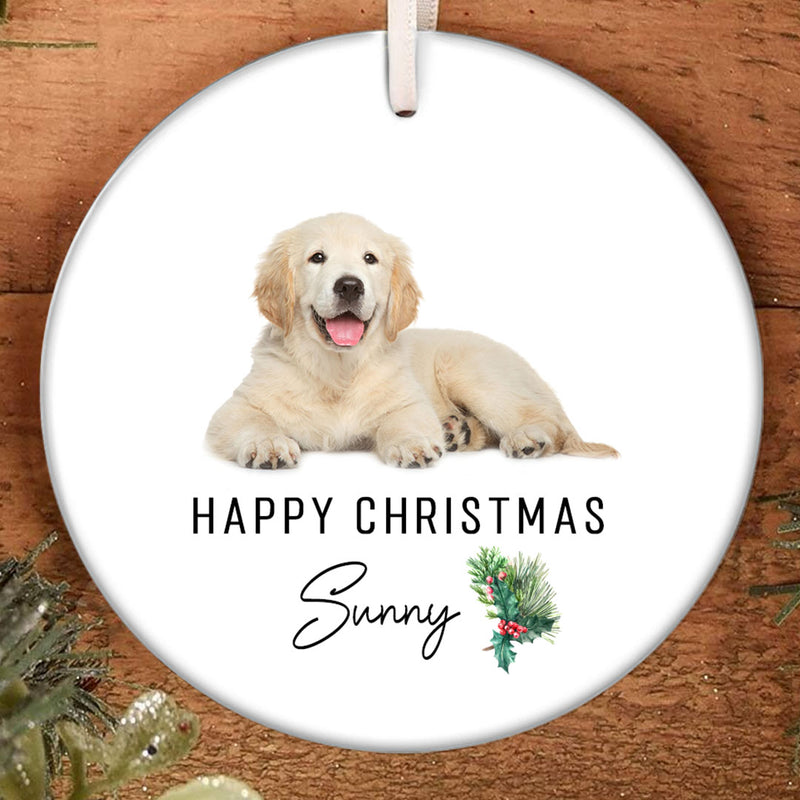 Happy Christmas - Personalized Custom Xmas Pet Photo Ornament - Gift For Dog Cat Mom Lover