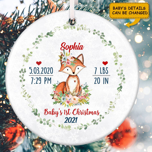 Baby's 1st Christmas - Cute Animals Decor - Personalized New Baby Name Xmas Ornament