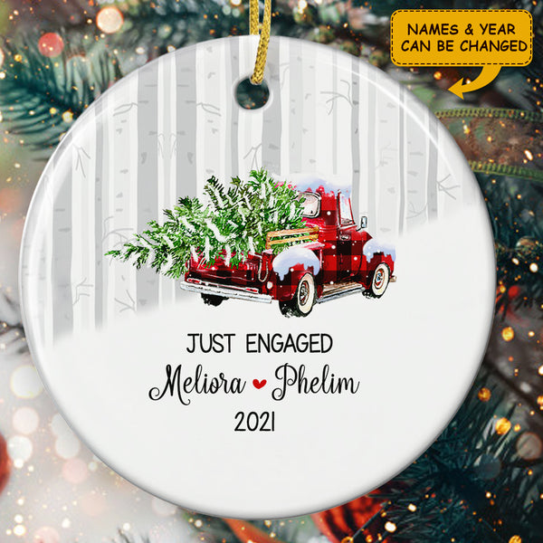 Xmas Just Engaged - Personalized Custom Names Ornament - Anniversary Engagement Couple Gift