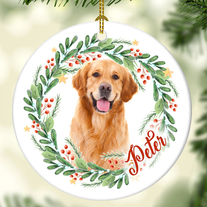 Memorial Gift For Dog Mom - Personalized Custom Dog Wreath Christmas Keepsake Ornament