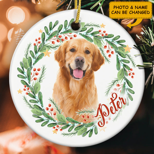 Memorial Gift For Dog Mom - Personalized Custom Dog Wreath Christmas Keepsake Ornament