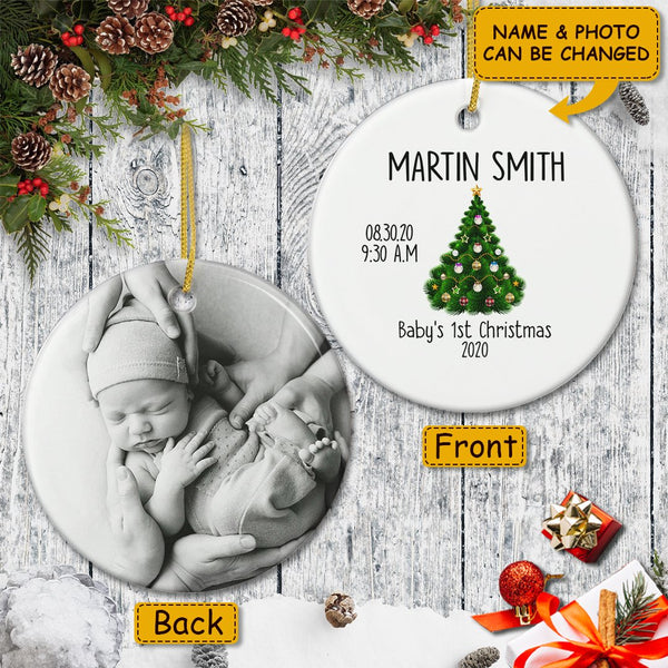 Baby 1s Christmas - Personalized Baby Photo - Christmas Ornament - New Baby Gift - Custom Name - Xmas Tree Decor