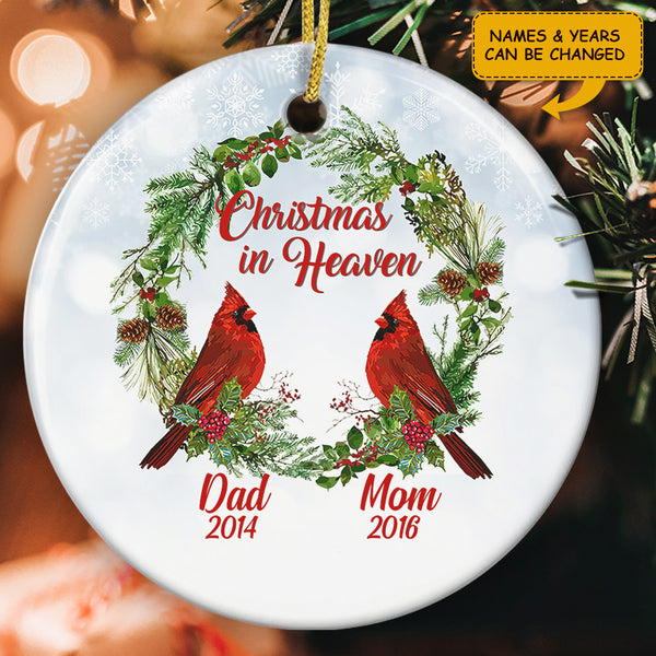 Family Memorial Sympathy Gift - Cardinal Bird - Personalized Custom Year Xmas Wreath Ornament