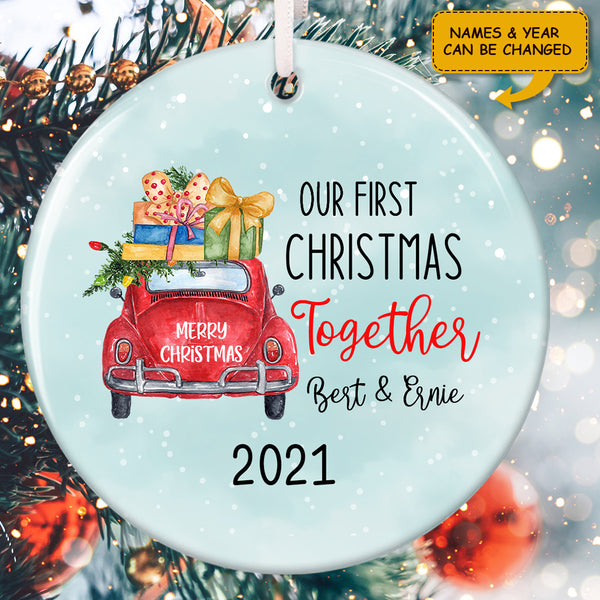 Our First Merry Christmas Together - Wreath Truck - Personalized Custom Names Ornament Gift