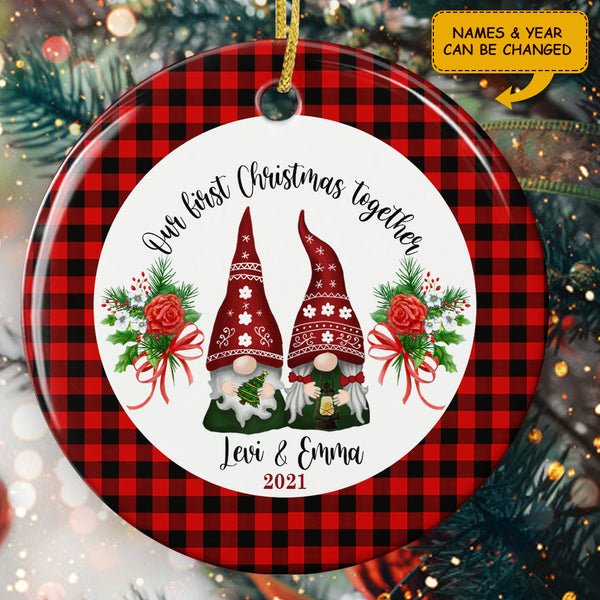 First Christmas Together - Gnomes Couple - Personalized Custom Names Anniversary Gift Ornament