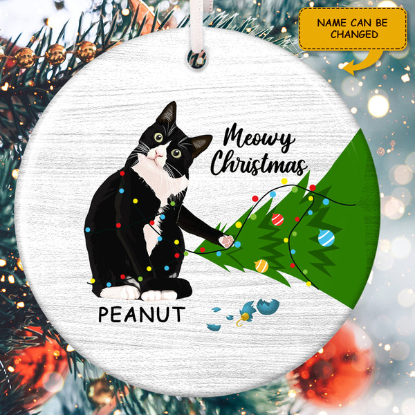 Meowy Christmas - Naughty Black Cat - Personalized Custom Cat Name Ornament - Pet Lovers Gift