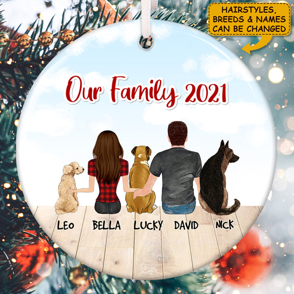 Our Family 2021. Family Ornament, Personalized Hairstyle & Dog Breeds Ornament, Gifts For Dog Parents
