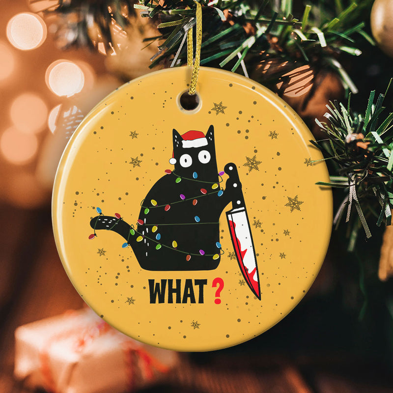 Murderous Cat With Knife - Christmas Black Cat Keepsake Ornament - Funny Gift For Pet Lovers
