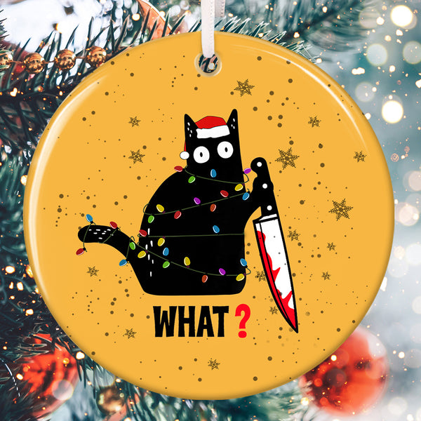 Murderous Cat With Knife - Christmas Black Cat Keepsake Ornament - Funny Gift For Pet Lovers