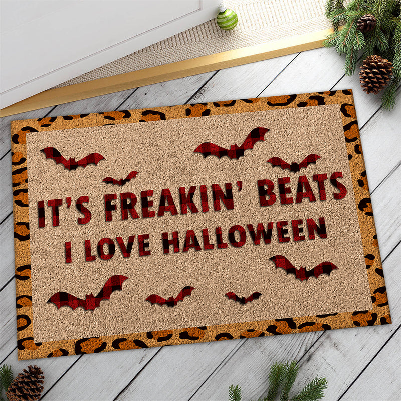 It's Freakin' Beats - I Love Halloween - Happy Halloween Bat Decor Leopard & Plaid Doormat