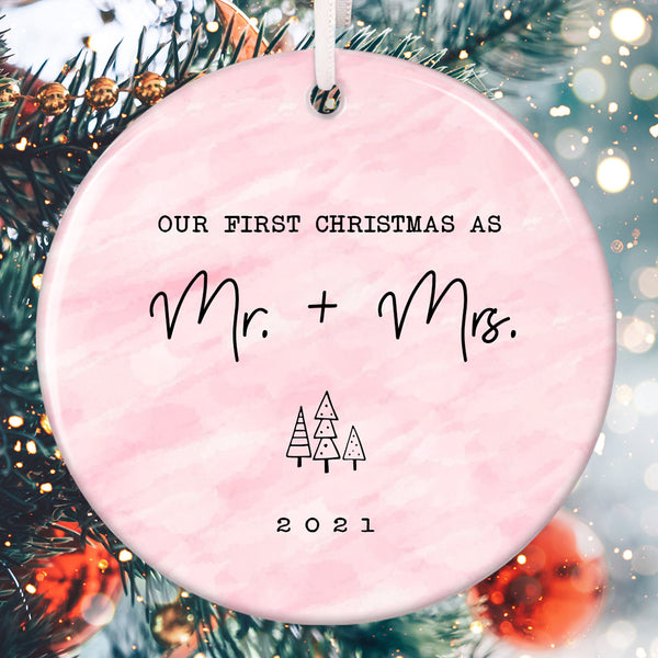 Our First Christmas As Mr. Mrs - Just Married Couple Wedding Gift - Christmas Decor Ornament
