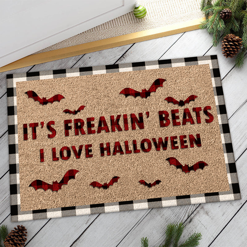 It's Freakin' Beats - I Love Halloween - Happy Halloween Bat Decor Leopard & Plaid Doormat