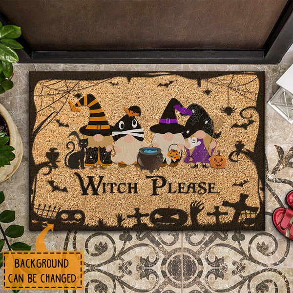 Witch Please - Gnomes & Black Cat Decor - Spooky Happy Halloween Welcome Front Doormat
