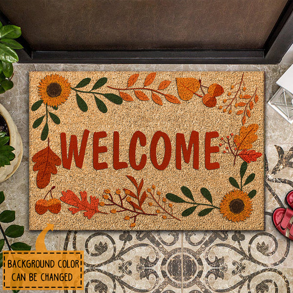 Welcome - Vintage Sunflower & Autumn Leaves Decor - Fall New Home Gift Front Rug Doormat