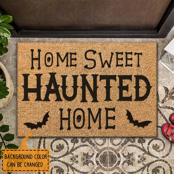Home Sweet Haunted Home - Spooky Happy Halloween Decor - Rustic New Home Gift Rug Doormat