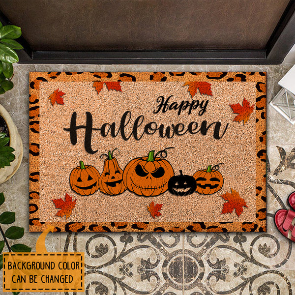 Happy Halloween - Creepy Pumpkin Decoration - Welcome Leopard Housewarming Gift Rug Doormat