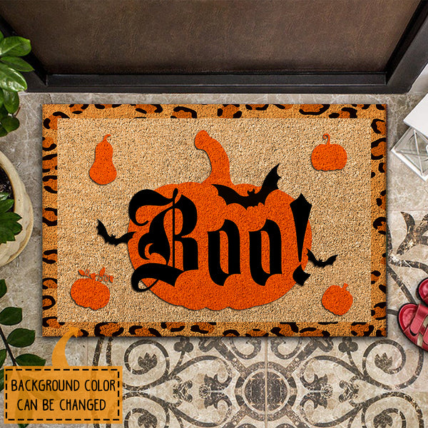 Boo - Happy Halloween Decor - New Home Gift - Rustic Welcome Pumpkin & Spider Rug Doormat