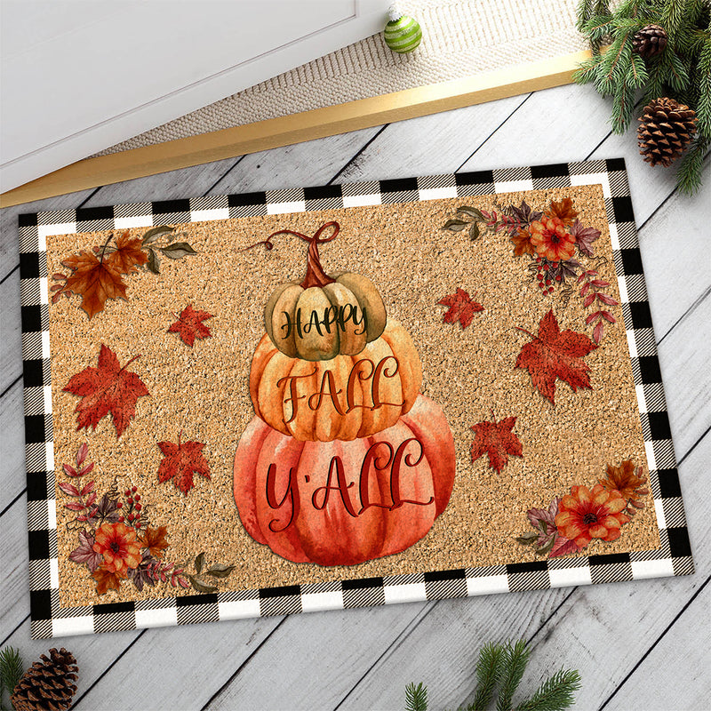 Happy Fall Y'all - Fall Maple Leaves DecorationMat - Autumn Doormat Housewarming Gift