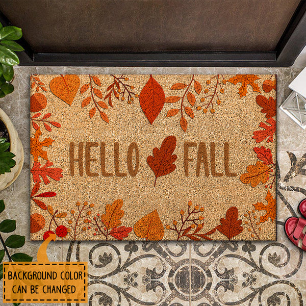 Hello Fall - Autumn Leaves Decoration - Rustic Seasonal Welcome New Home Rug Doormat Gift