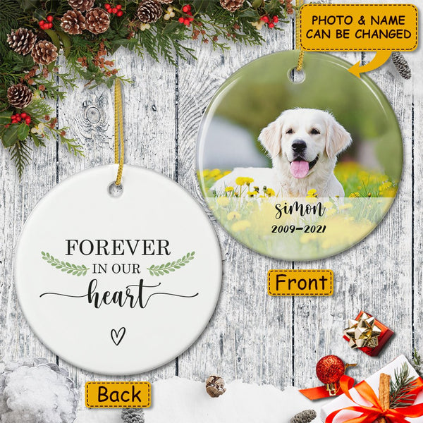 Forever In Our Heart Ornament - Memorial Ornament - Custom Pet Photo - Pet Lovers Gift - Personalized Pet Name