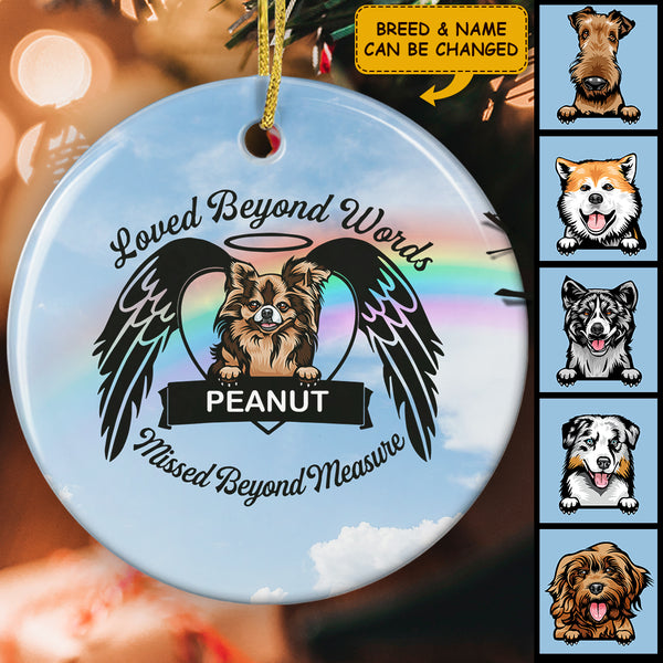 Loved Beyond Words - Dog Memorial Ornament - Personalized Dog Breeds - Custom Name - Pet Loss Gift