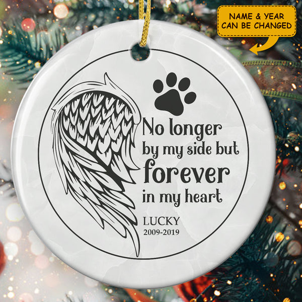 Forever In My Heart - Angel Wing Ornament - Personalized Dog Name Ornament - Dog Loss Sympathy Gift