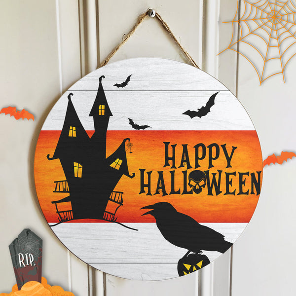 Happy Halloween - Spooky Door Wreath - Creepy Decor - Wooden Door Hanger - Halloween Gift