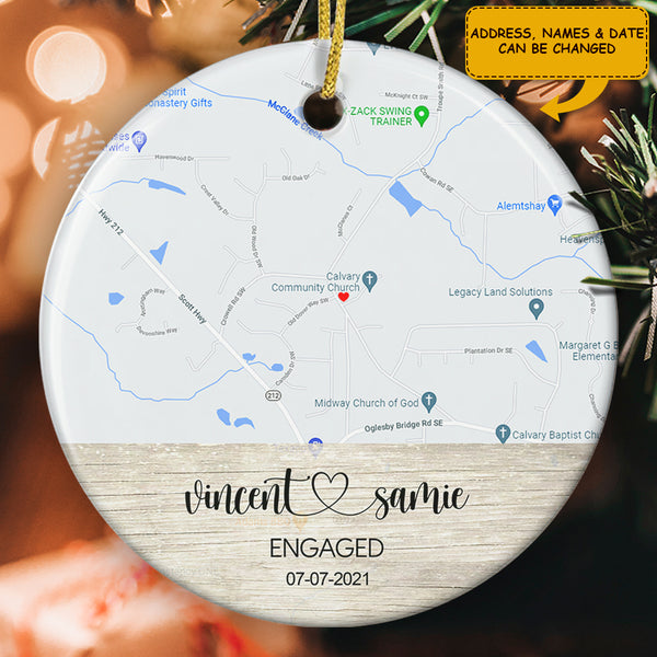 Just Married Couple - Personalized Custom Xmas Map Ornament - Housewarming Gift Decor