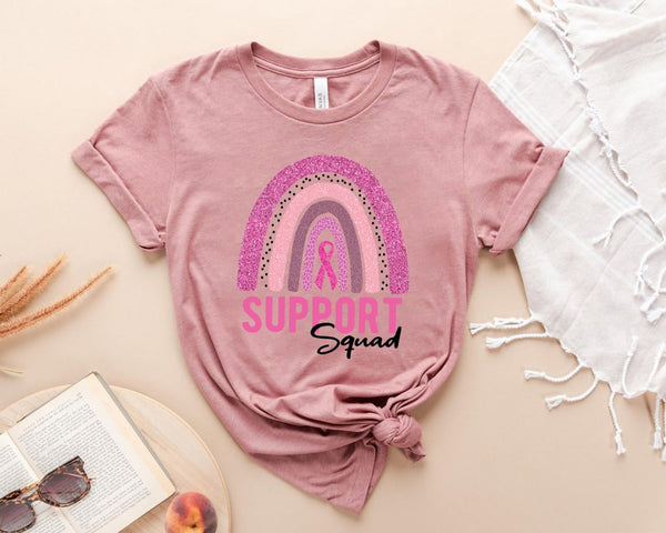 Support Squad Breast Cancer Awareness Pink Ribbon Rainbow Youth Shirt