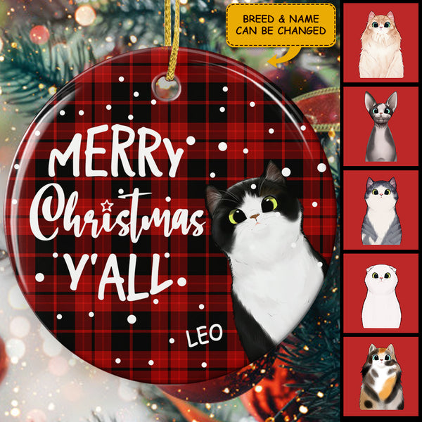 Merry Christmas Y'all - Buffalo Plaid Decor - Personalized Custom Xmas Cat Lover Gift Ornament