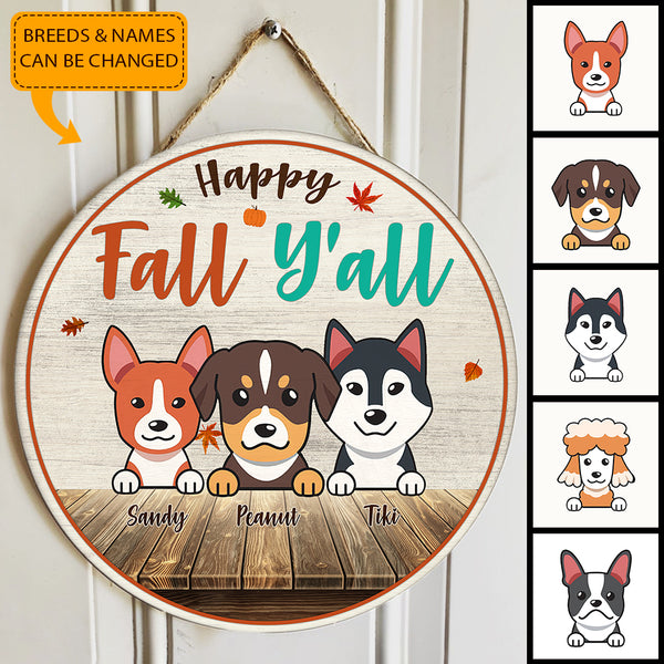 Happy Fall Y'all - Maple Leaves Decoration - Personalized Dog Autumn Door Hanger Sign