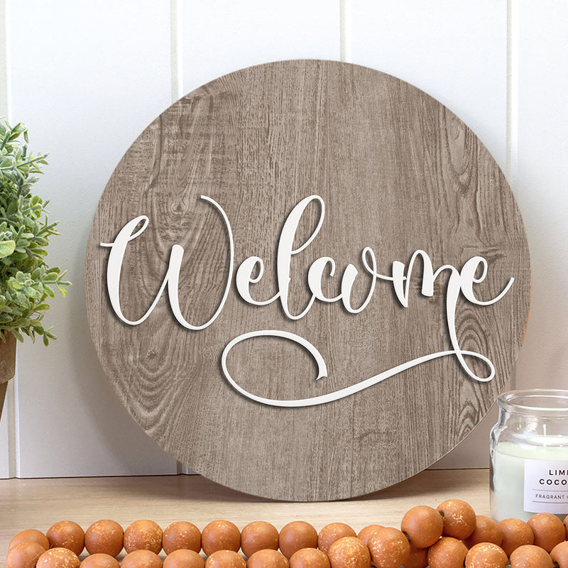 Welcome - Wooden Front Door Wreath Hanger Sign - Rustic Home Decor Housewarming Gift