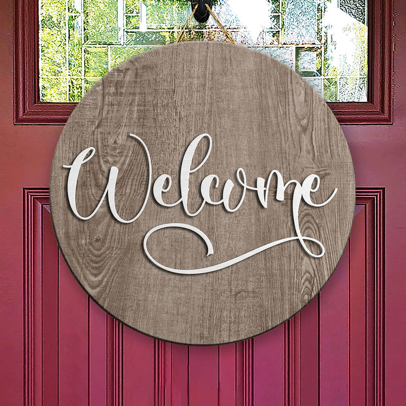 Welcome - Wooden Front Door Wreath Hanger Sign - Rustic Home Decor Housewarming Gift