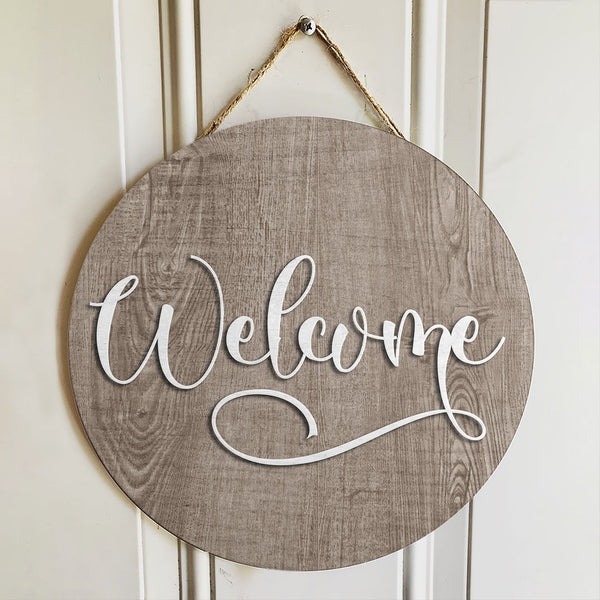 Welcome - Wooden Front Door Wreath Hanger Sign - Rustic Home Decor Housewarming Gift