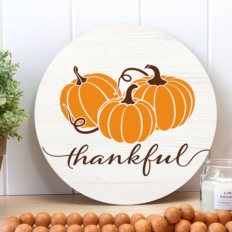 Thankful Pumpkin Door Hanger - Fall Pumpkin Door Sign - Autumn Thanksgiving Farmhouse Decor