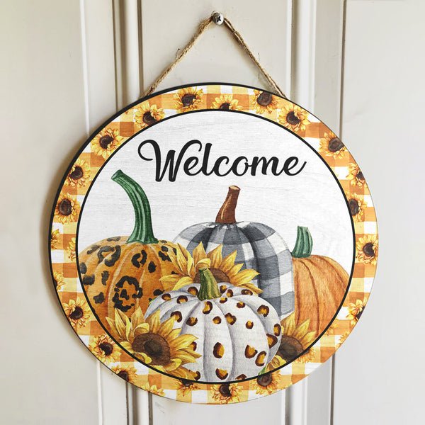 Welcome Pumpkin Fall Door Sign - Rustic Autumn Thanksgiving Gift Wreath Door Hanger Decor