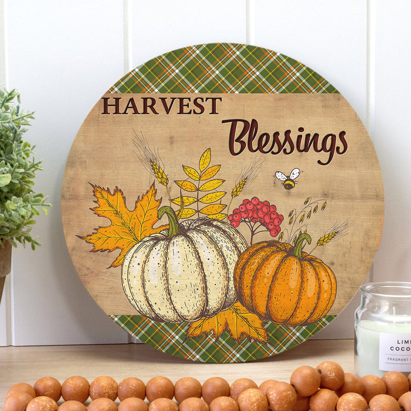 Harvest Blessings - Pumpkin Patch - Plaid Sign - Door Hanger Decor - Thanksgiving Gift