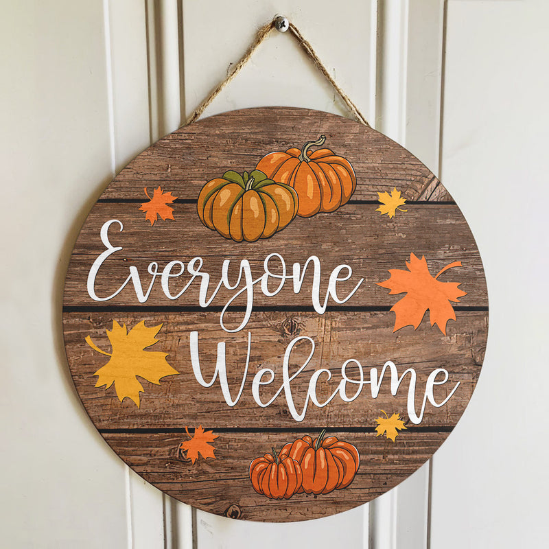 Everyone Welcome - Cute Pumpkin - Maple Leaves - Fall Door Wreath Hanger Decor - Autumn Gift