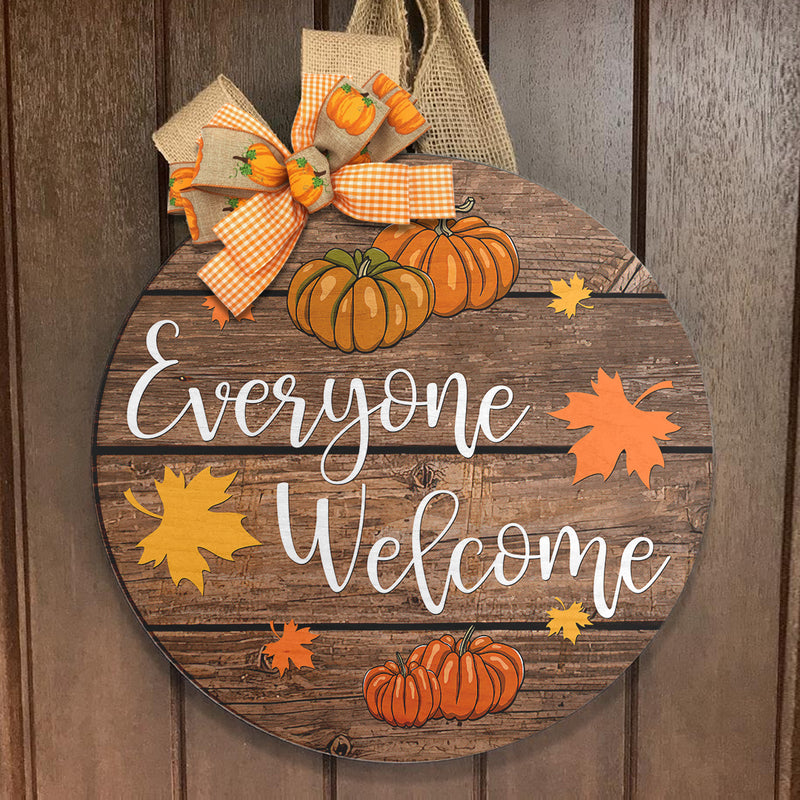 Everyone Welcome - Cute Pumpkin - Maple Leaves - Fall Door Wreath Hanger Decor - Autumn Gift