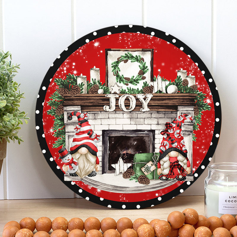 Joy - Gnomies - Fireplace - Polka Dots Door Sign - Welcome Christmas Wreath - Xmas House Decor