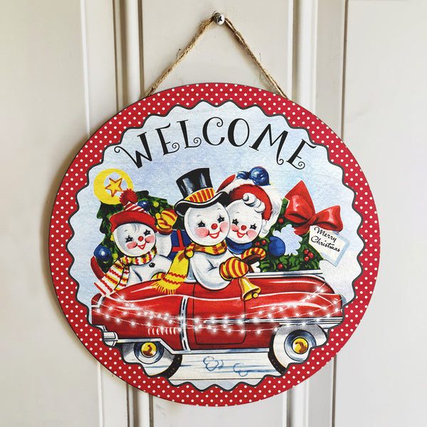 Welcome - Snowmen Door Hanger Sign - Polka Dots - Christmas House Decor - Xmas Gift