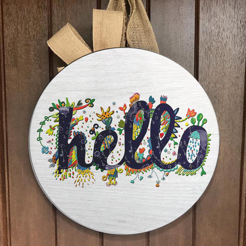 Hello - Floral Sign - Rustic Wooden Door Wreath Hanger - Farmhouse Decor - Housewarming Gift