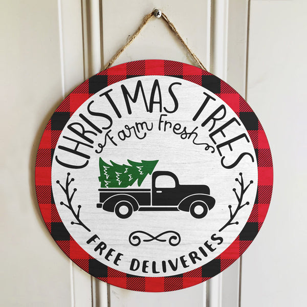 Christmas Trees - Buffalo Plaid Sign - Xmas Truck - Farmhouse Christmas Door Sign Decor