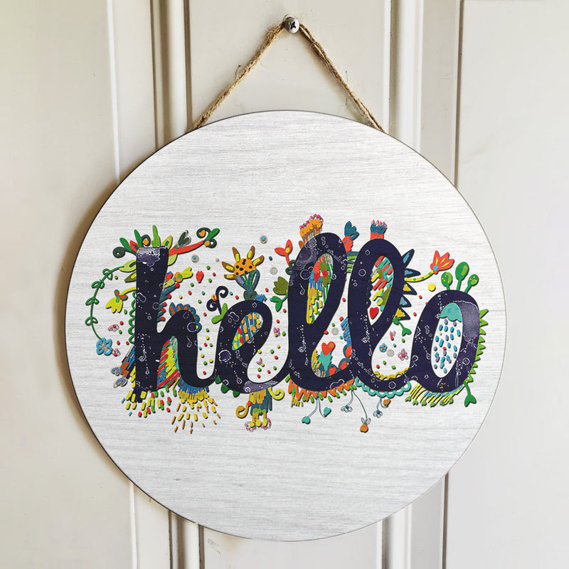 Hello - Floral Sign - Rustic Wooden Door Wreath Hanger - Farmhouse Decor - Housewarming Gift