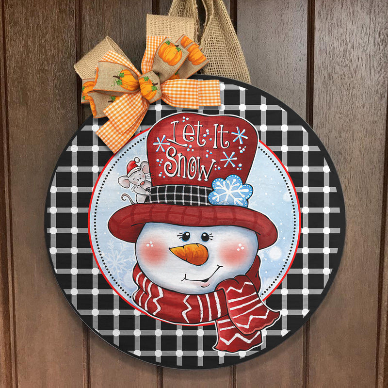 Let It Snow -Snowman - Plaid Sign - Polka Dots - Christmas Door Hanger - Xmas Decor