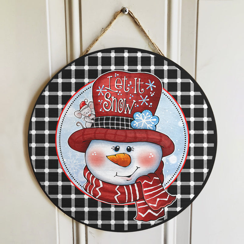 Let It Snow -Snowman - Plaid Sign - Polka Dots - Christmas Door Hanger - Xmas Decor