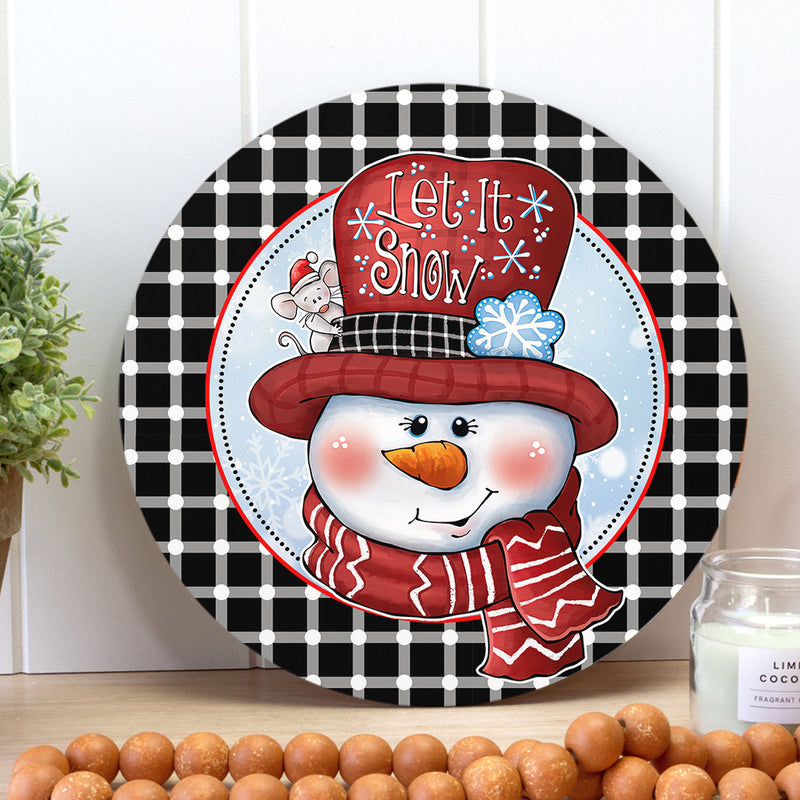 Let It Snow -Snowman - Plaid Sign - Polka Dots - Christmas Door Hanger - Xmas Decor