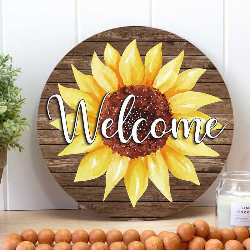 Welcome - Sunflower Door Sign - Flower Wooden Door Hanger Decor - Housewarming Gift