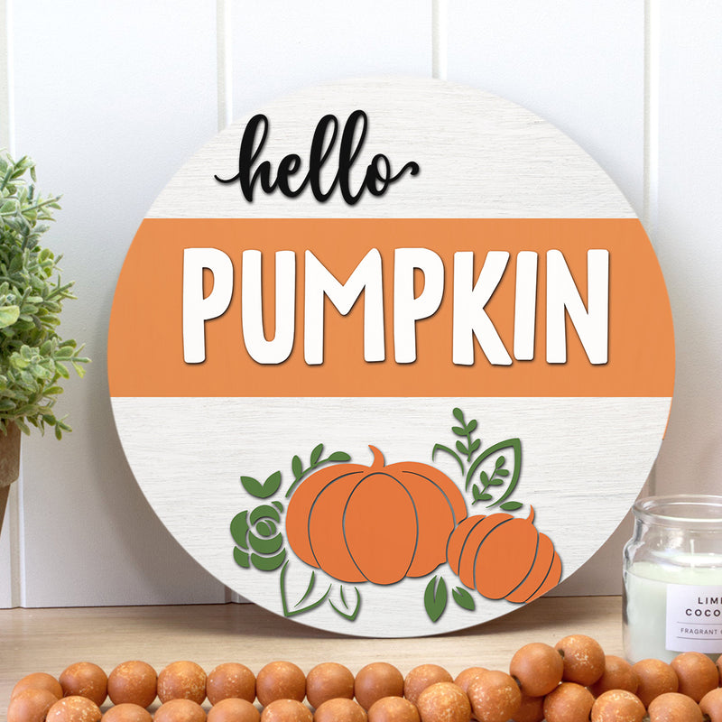 Hello Pumpkin - Fall Door Wreath - Autumn Door Hanger Sign - Thanksgiving Gift - Fall Vibes