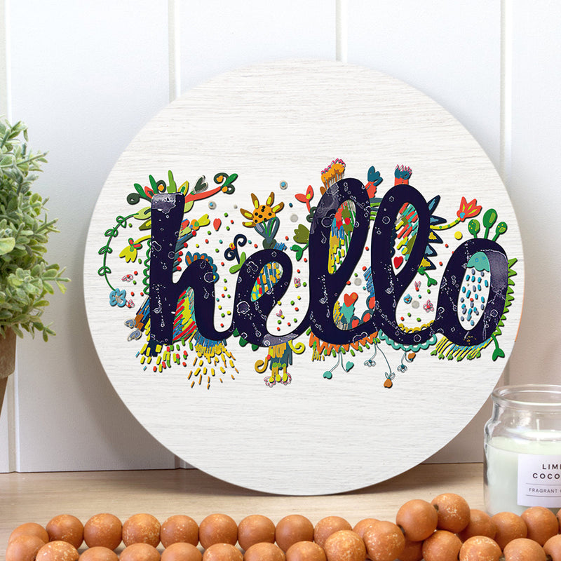 Hello - Floral Sign - Rustic Wooden Door Wreath Hanger - Farmhouse Decor - Housewarming Gift